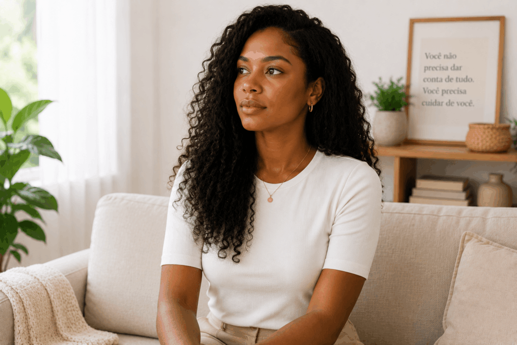 Mulher emocionalmente cansada sentindo que precisa dar conta de tudo sozinha